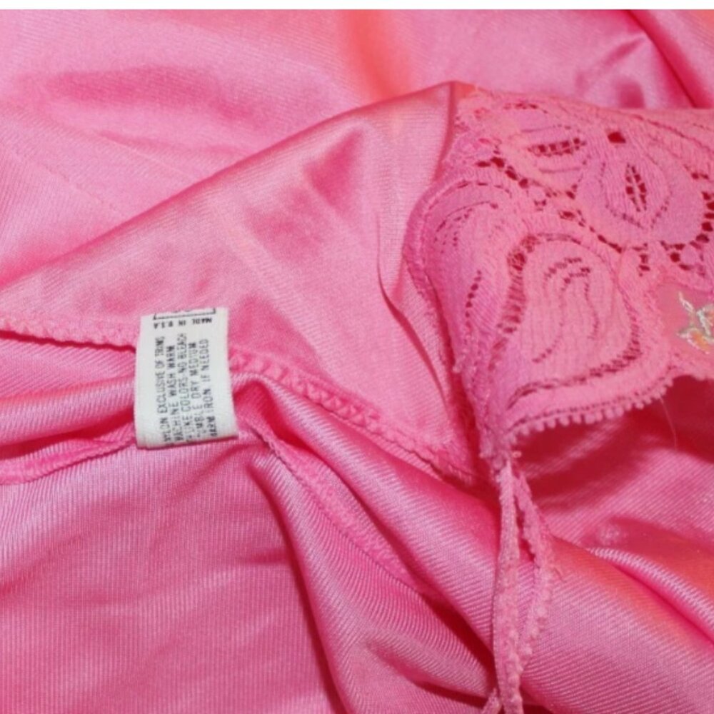 Vintage Shadowline Pink Nylon Nightgown Sz S Made in USA Lace Trim - Picture 9 of 9